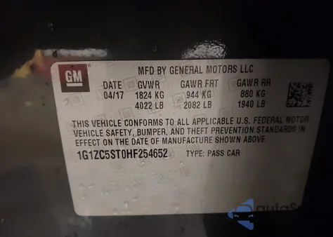 2017 Chevrolet Malibu 1Fl from USA, damaged, VIN 1G1ZC5ST0HF254652